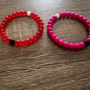 Lokai Red and Pink Beaded Stretch Bracelets - Pack of 2